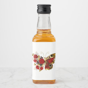 Etiqueta Para Botella De Licor Mariposa de flor roja con rosas rojas