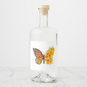 Etiqueta Para Botella De Licor Mariposa de flores con amapola amarilla de Califor