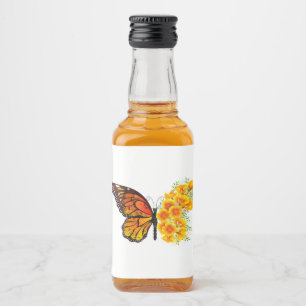 Etiqueta Para Botella De Licor Mariposa de flores con amapola amarilla de Califor