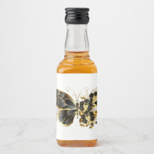 Etiqueta Para Botella De Licor Mariposa de flores de oro con orquídea negra