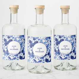 Etiqueta Para Botella De Licor Mariposas acuarela Indigo azul moderno Boho