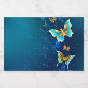 Etiqueta Para Botella De Licor Mariposas doradas sobre fondo azul