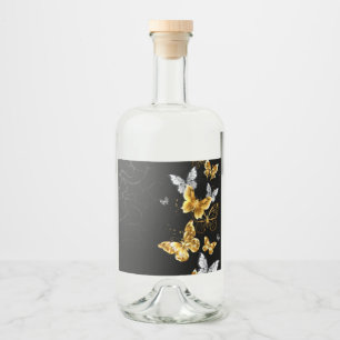 Etiqueta Para Botella De Licor Mariposas doradas y blancas