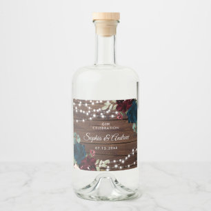 Etiqueta Para Botella De Licor Marsala y Boda de Madera Rústica de Flores de Mari