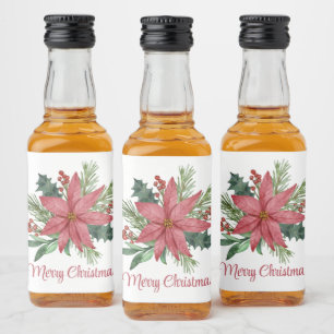 Etiqueta Para Botella De Licor Merry Christmas Fiesta Poinsettia Red Floral