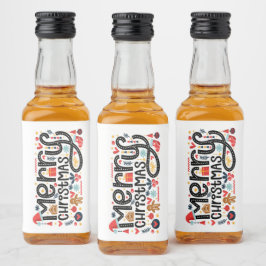 Etiqueta Para Botella De Licor Merry Christmas Typography Mini