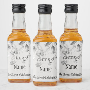 Etiqueta Para Botella De Licor Mini Elegante Black & White Still Life Floral Drop