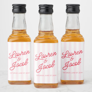 Etiqueta Para Botella De Licor Minimalista moderno rojo rayas rosadas boda mini