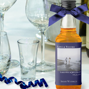 Etiqueta Para Botella De Licor Mínimo Boda azul de la Marina Foto Amor y Gracias 