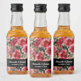 Etiqueta Para Botella De Licor Moda acuarela Flores rojas Boda negro Mini