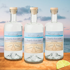 Etiqueta Para Botella De Licor Moda Dusty Blue Beach Wedding 2 Heart Sand