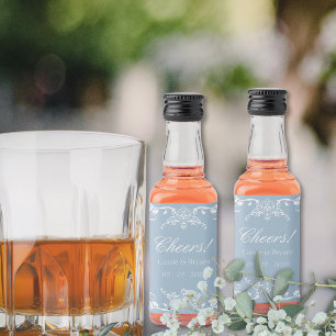Etiqueta Para Botella De Licor Moda Elegante Boda azul y blanco