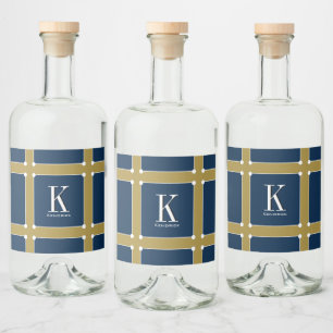 ETIQUETA PARA BOTELLA DE LICOR MODA Y MONOGRAMA DE STYLISH_MODERN NAVY/GOLD