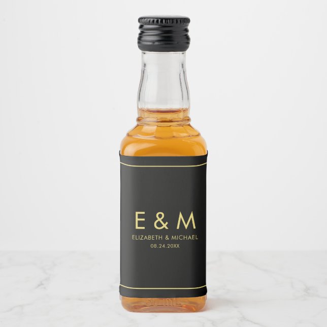 Etiqueta Para Botella De Licor Modern Elegant Gold Text Monogram Save the Date (Anverso)