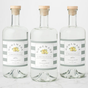 Etiqueta Para Botella De Licor Moderno Limoncello Rústico Sage Green Stripe