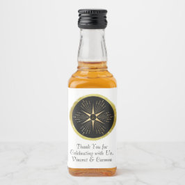 Etiqueta Para Botella De Licor Monograma Art Deco Estrella Negro y Oro