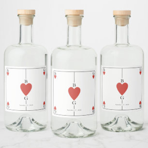 Etiqueta Para Botella De Licor Monograma Corazones Jugando Boda de tarjetas