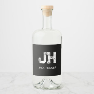 ETIQUETA PARA BOTELLA DE LICOR MONOGRAMA DE DOS LETRAS BLANCO MINIMALISTA NOMBRE 