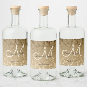 Etiqueta Para Botella De Licor Monograma de oro elegante Boda moderno
