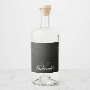 Etiqueta Para Botella De Licor Monograma del Purpurina negro