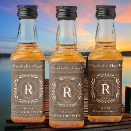 Etiqueta Para Botella De Licor Monograma elegante de marco marrón