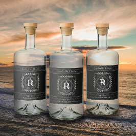 Etiqueta Para Botella De Licor Monograma negro de marco elegante