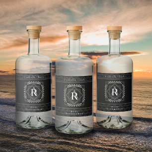 Etiqueta Para Botella De Licor Monograma negro de marco elegante