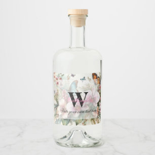 Etiqueta Para Botella De Licor Monograma nombre Flores tropicales hojas acuarela