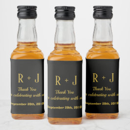Etiqueta Para Botella De Licor Monograma simple negro y oro Gracias Boda
