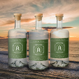 Etiqueta Para Botella De Licor Monograma verde de marco elegante