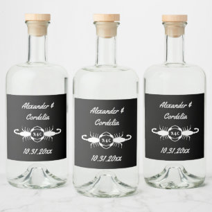 Etiqueta Para Botella De Licor Monogramado Personalizado de Escorpiones Bodas Bla