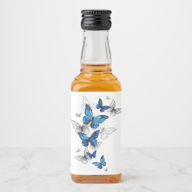 Etiqueta Para Botella De Licor Morfo de las mariposas voladoras azules (Anverso)