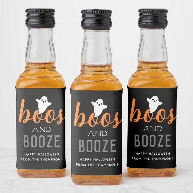 Etiqueta Para Botella De Licor Naranja Boos y Booze y Halloween Negro (Botellas)