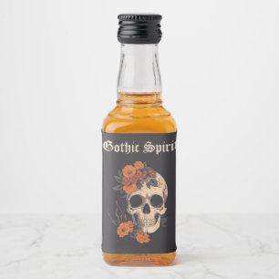 Etiqueta Para Botella De Licor Naranja Floral Elegante Cráneo Monograma Boda mini