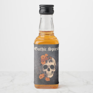 Etiqueta Para Botella De Licor Naranja Floral Elegante Cráneo Monograma Boda mini