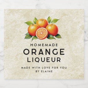 Etiqueta Para Botella De Licor Naranja vintage con naranjas y hojas