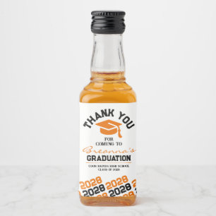 Etiqueta Para Botella De Licor Naranja y graduación negra Gracias Mini