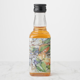 Etiqueta Para Botella De Licor Naranjas en el árbol. Acuarela