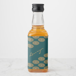 Etiqueta Para Botella De Licor Nombre personalizado floral marrón sobre verde pin