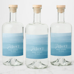 Etiqueta Para Botella De Licor Ombre Gradiente Dip Dye Ocean Blue Bridal Shower