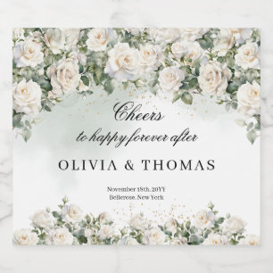 Etiqueta Para Botella De Licor Opulenta acuarela ramo blanco rosales verdes