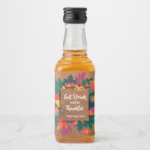 Etiqueta Para Botella De Licor Otoño Hojas de Acción de Gracias en Cuero