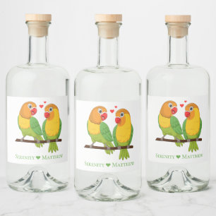 Etiqueta Para Botella De Licor Pájaros del amor Amarillo Verde Pájaros del amor B