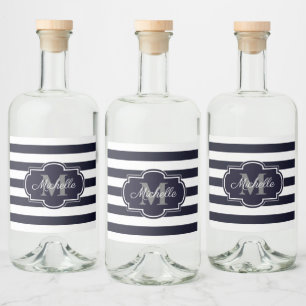 Etiqueta Para Botella De Licor Patrón de franjas de la marina azul