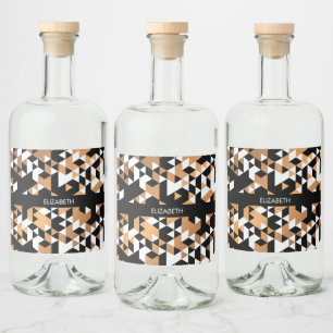 Etiqueta Para Botella De Licor Patrón geométrico negro y dorado