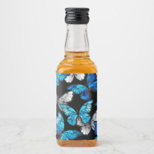 Etiqueta Para Botella De Licor Patrón oscuro sin costuras con mariposas azules Mo