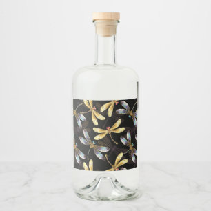 Etiqueta Para Botella De Licor Patrón sin foco con Dragonflies dorados