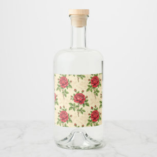 Etiqueta Para Botella De Licor Patrón vintage de rosa roja