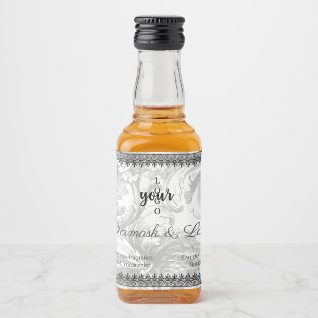 Etiqueta Para Botella De Licor Perfume del logotipo de Damasco de época y encaje  (Anverso)