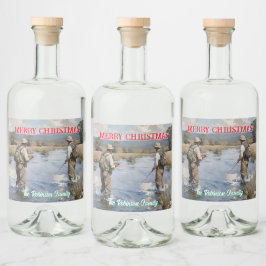 Etiqueta Para Botella De Licor Personalización de la pesca con mosca Feliz Navida